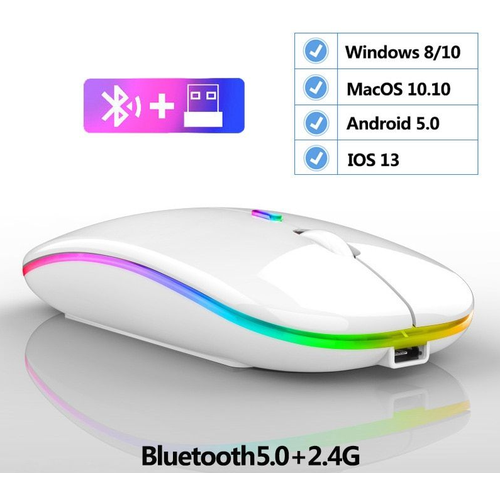 Беспроводная светодиодная мышь для компьютера / ноутбука / пк / макбука / RGB подсветка / Bluetooth 5.0 + Wireless Mouse 2.4 G / белая