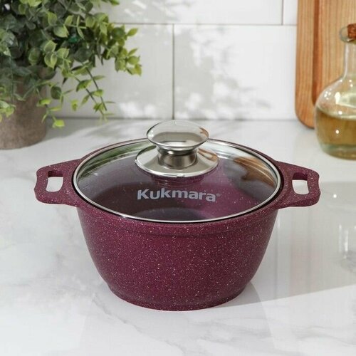 Кастрюля 1 л стеклянная крышка антипригарное покрытие цвет бордовый 5485₽