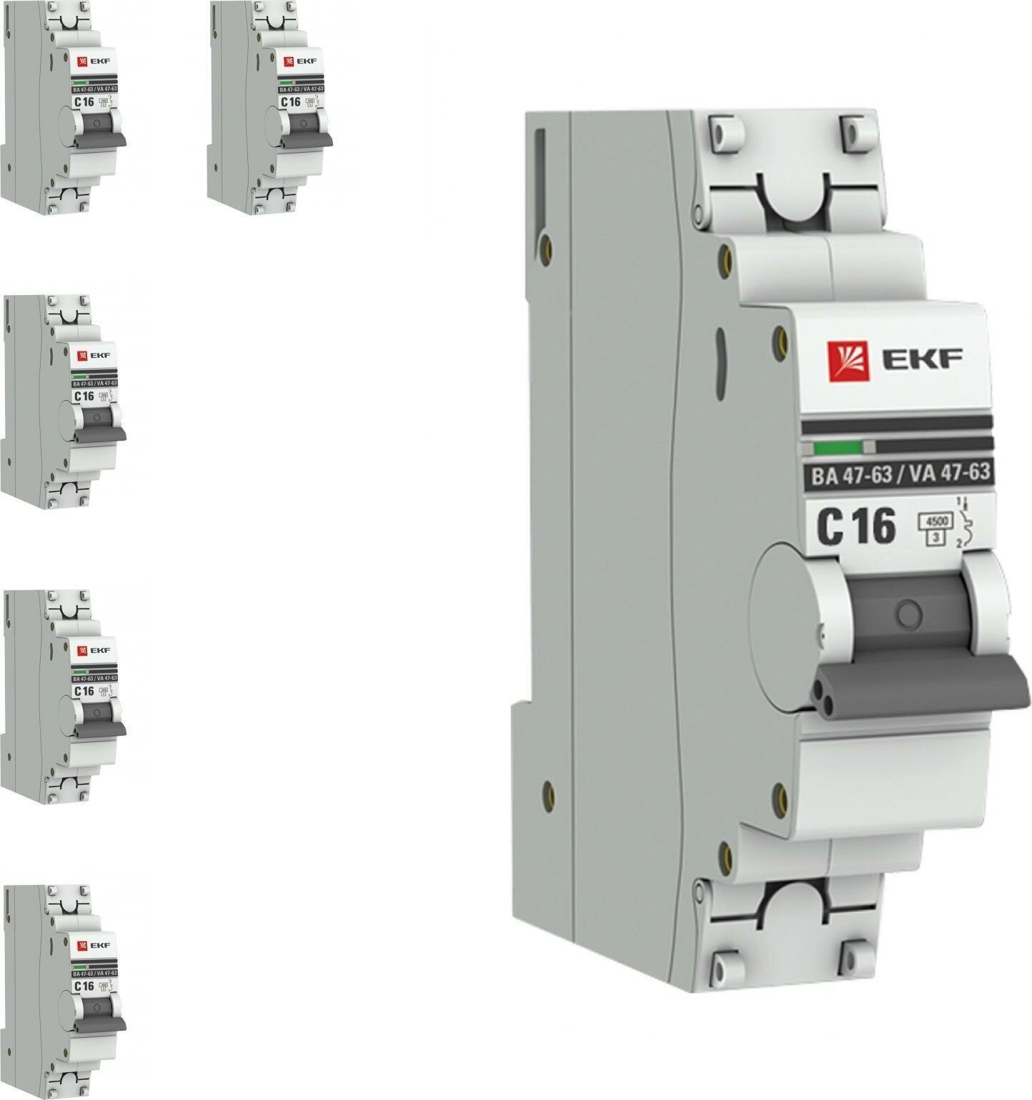 Автоматический выключатель EKF ВА 47-63 PROxima 1P 16А характеристика C (комплект из 5 шт)