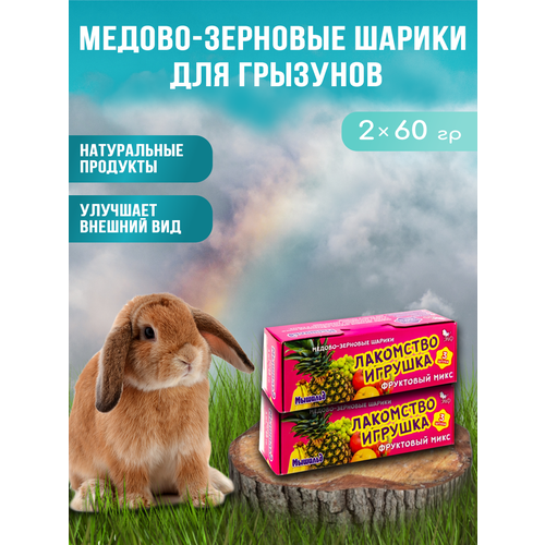 Медово-зерновые шарики для грызунов с фруктами, (2x60г)