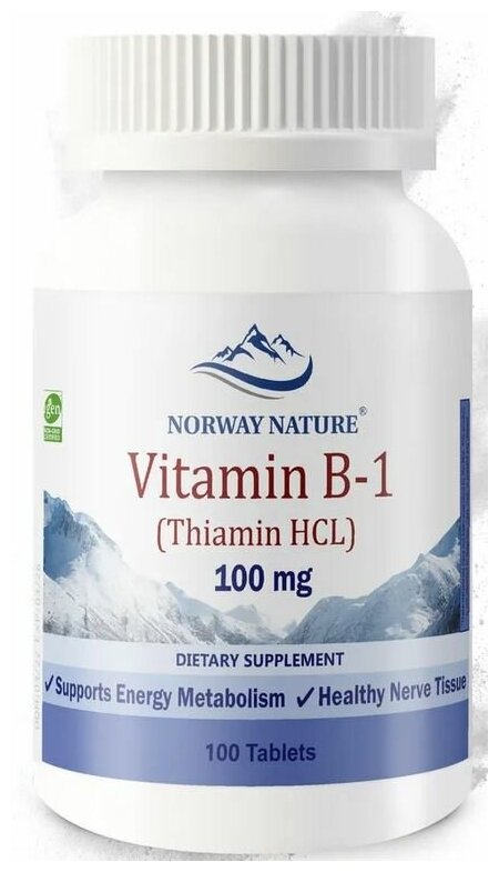 Norway Nature Vitamin B-1 Thiamin HCL 100 мг (Витамин Б-1 Тиамин Гидрохлорид) 100 таблеток (Norway Nature)