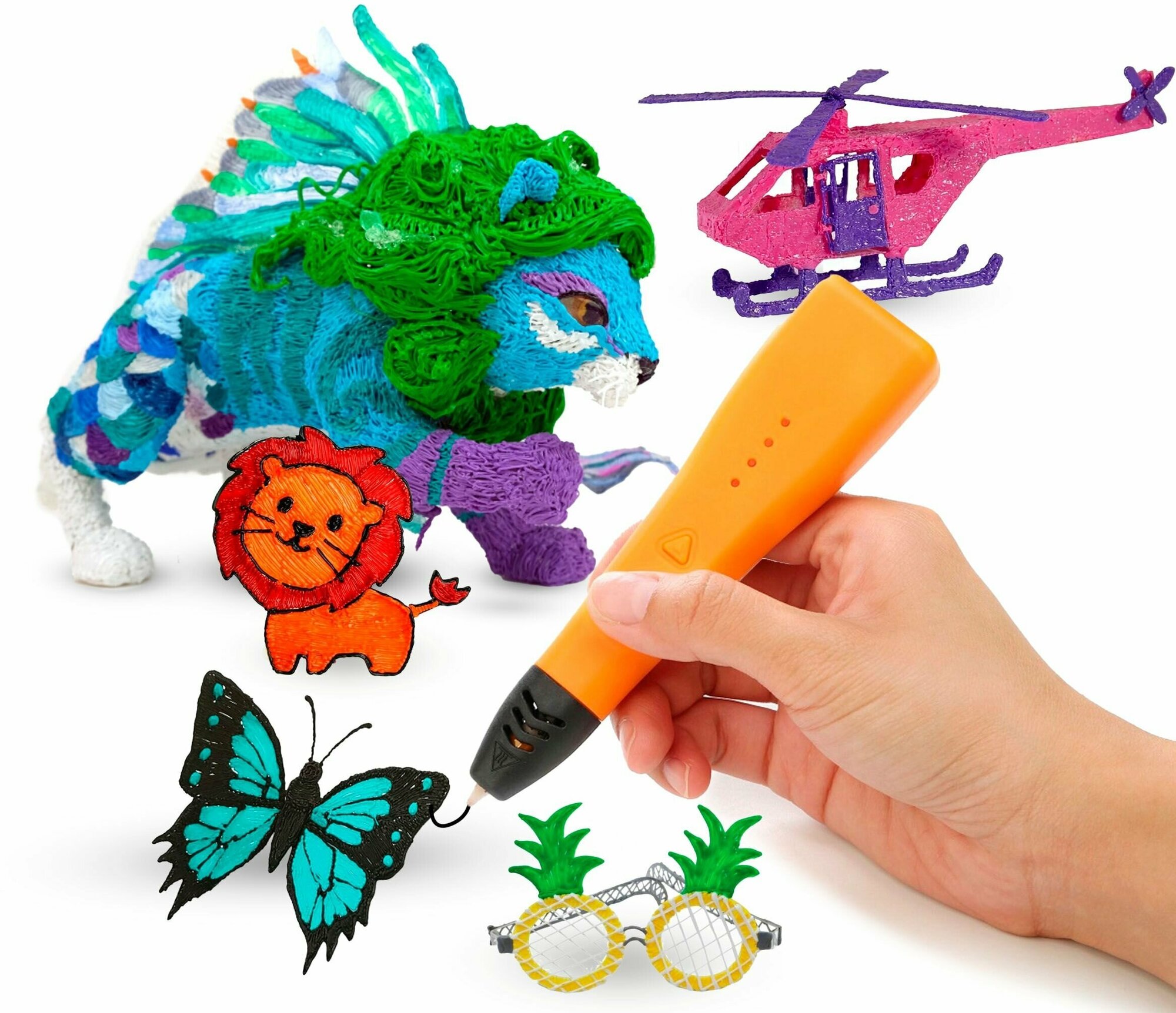 Набор для 3Д творчества 4в1 FUNTASTIQUE 3D-ручка CLEO (Оранжевый) с подставкой+PLA-пластик 20 цветов+Книжка с трафаретами