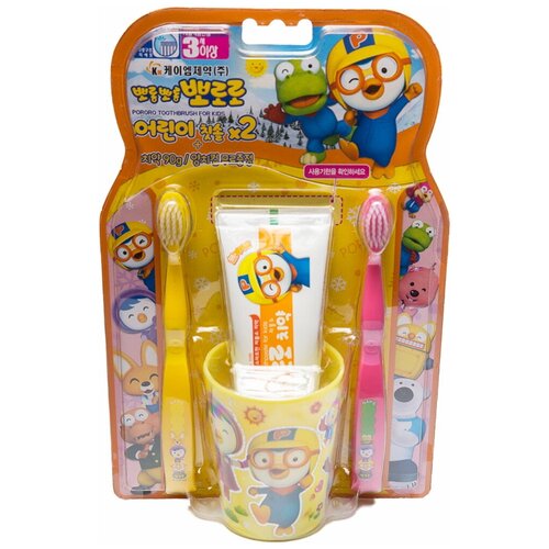 Набор детской зубной щётки Pororo желта и розовая Пороро Pororo Child toothbrush Set YellowPink