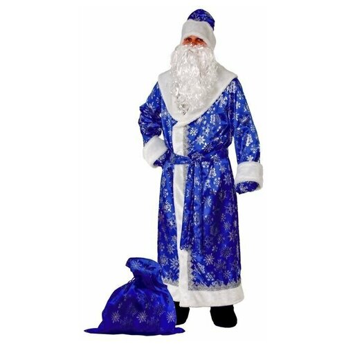 Карнавальный костюм 'Дед Мороз', сатин, р. 54-56, цвет синий карнавальный набор 3в1 внучка деда мороза шапка шуба рукавички 125см р р универс крк 8096