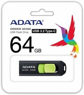 Флешка ADATA 64Gb Type-C UC300 USB3.2 черный/зеленый