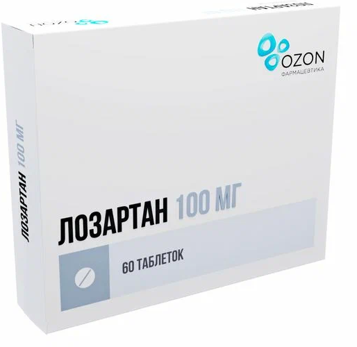 Лозартан, таблетки, покрытые пленочной оболочкой 100 мг, 60 шт.