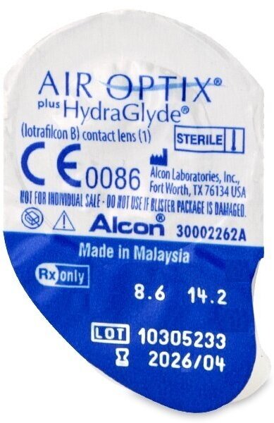 Контактные линзы Alcon Air Optix Plus HydraGlyde, 1 шт., R 8,6, D -4,25, прозрачный