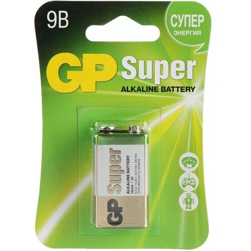 Батарейка GP, 6LR61, 6F22, Alkaline Super, алкалиновая, 9 В, блистер, 02786 батарейка gp super alkaline 6lr61 9 в bl1