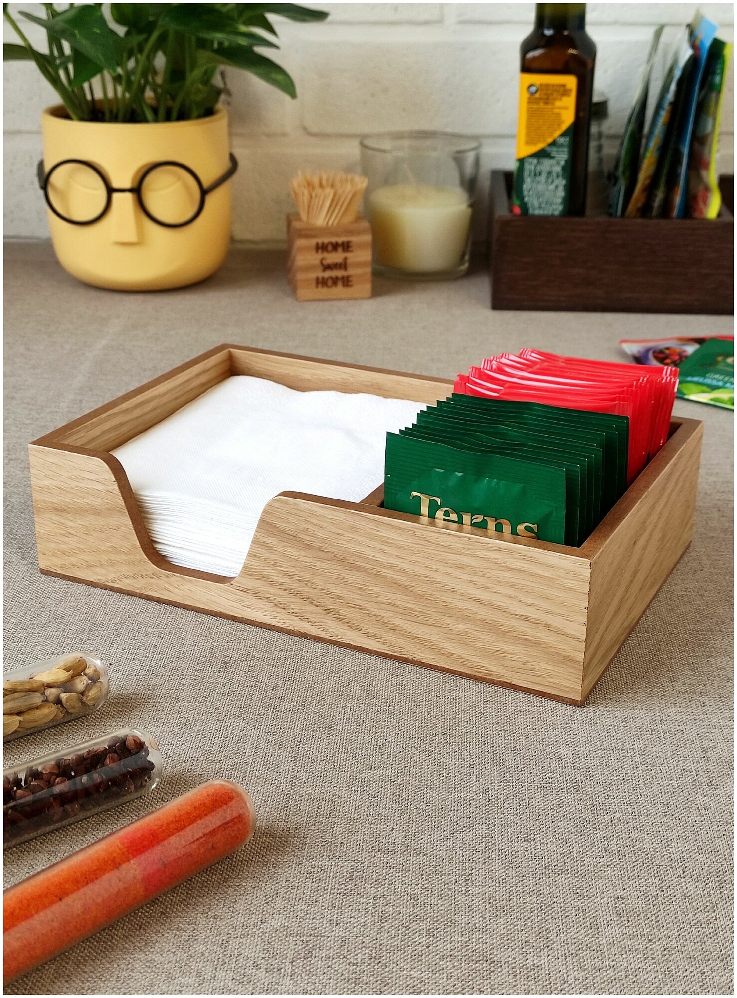 Органайзер для кухни box-art, салфетница с отделением для специй, деревянная, дуэт мини, шпон дуб - фотография № 1