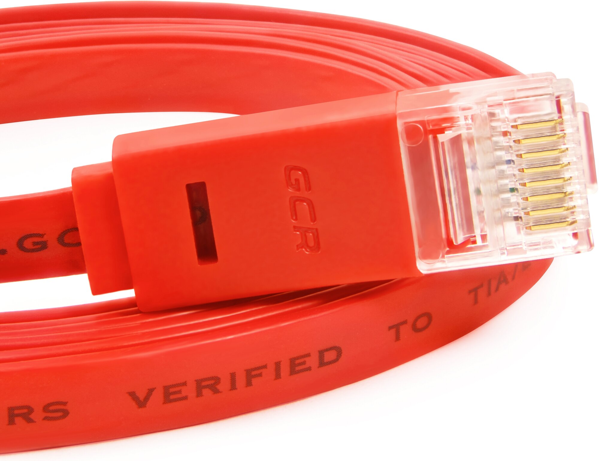 GCR Патч-корд 7.5m, кат.6, PROF, плоский,прямой, UTP, медь, красный, 30 AWG, ethernet high speed 10 Гбит/с, RJ45, T568B (GCR-LNC624-7.5m) Greenconnect - фото №11