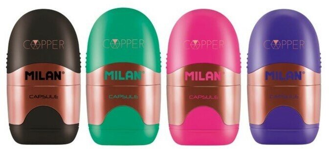 Milan Точилка Milan Capsule Cooper, 1 отверстие с контейнером, с ластиком, микс