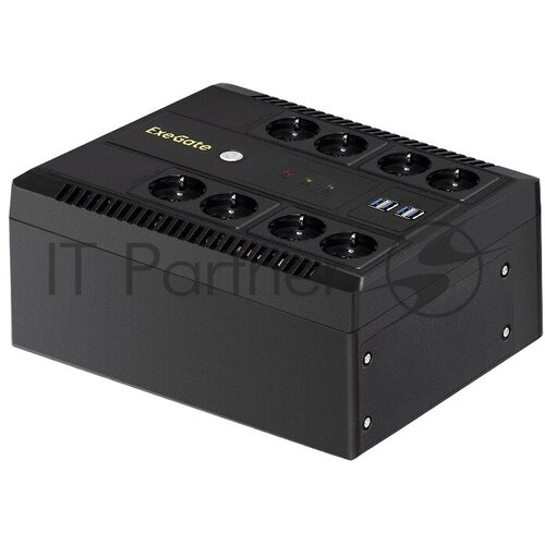 ИБП ExeGate NEO NNB-600. LED. AVR.8SH. CH <600VA/360W, LED, AVR, 8*Schuko, 4*USB-порта для зарядки, Black>