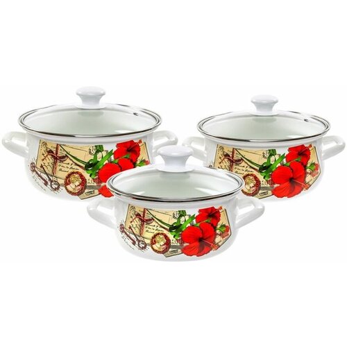 Набор кастрюль 3 пр. Винтаж-Экстра белый (1,5л, 2л, 3л)