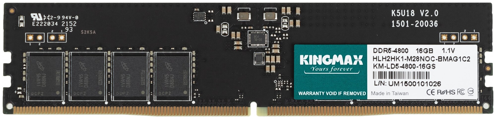Память оперативная DDR5 Kingmax 16Gb 4800MHz (KM-LD5-4800-16GS) - фото №1