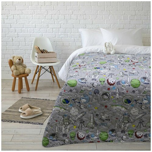 Покрывало BRAVO KIDS DREAMS стеганное хлопок 160*200 Space Космос /для детей / 1,5 спальное / подарок