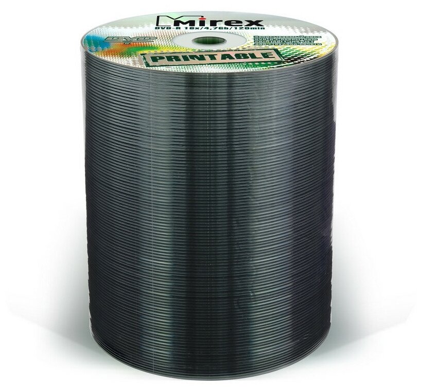 Компакт-диск Mirex DVD-R Printable, 4,7 гб, 16x, Bulk box, 100 шт (UL130028A1T)