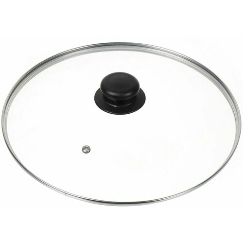 Крышка для посуды стекло, 28 см, Daniks, металлический обод, кнопка бакелит, черная, Д4128Ч