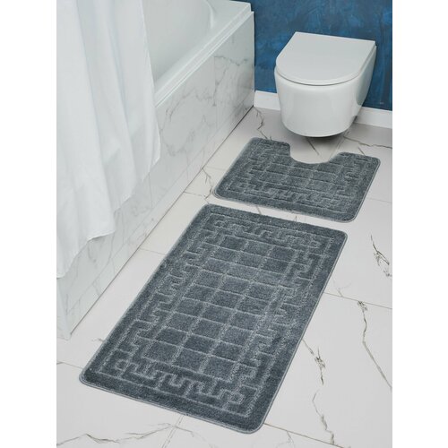 Набор противоскользящих ковриков для ванной и туалета, серый, Solin 100*60+50*60, 2 шт.