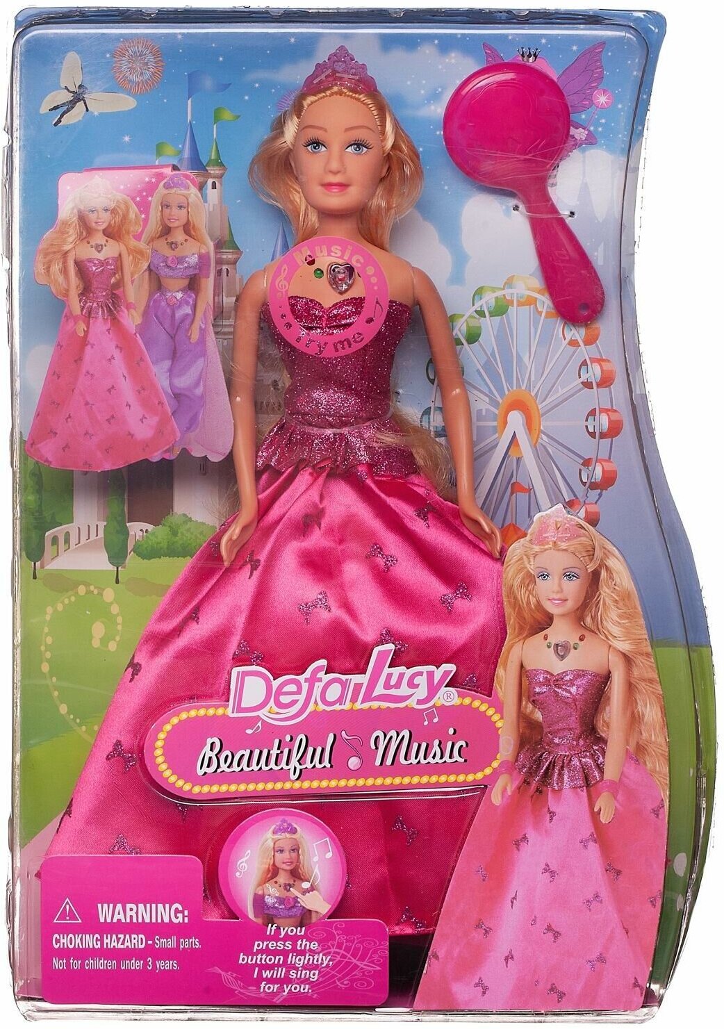 Кукла DEFA Lucy Сказочная принцесса в розовом платье, светом и звуком, 29 см (8265d)