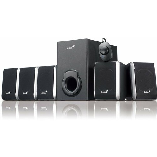 Акустическая система Genius SW-5.1 1505, от сети, 5.1 (5x6W+1x17W), 20Hz-20kHz, черно-серебристый, ПДУ