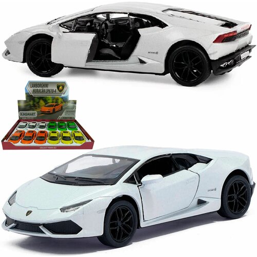 Машинка металлическая Kinsmart 1:36 Lamborghini Huracan LP610-4 5382DKT инерционная, двери открываются / Белый