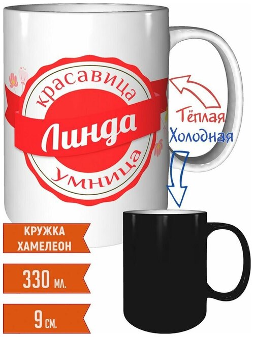 Кружка Линда умница красавица - с эффектом хамелеон.