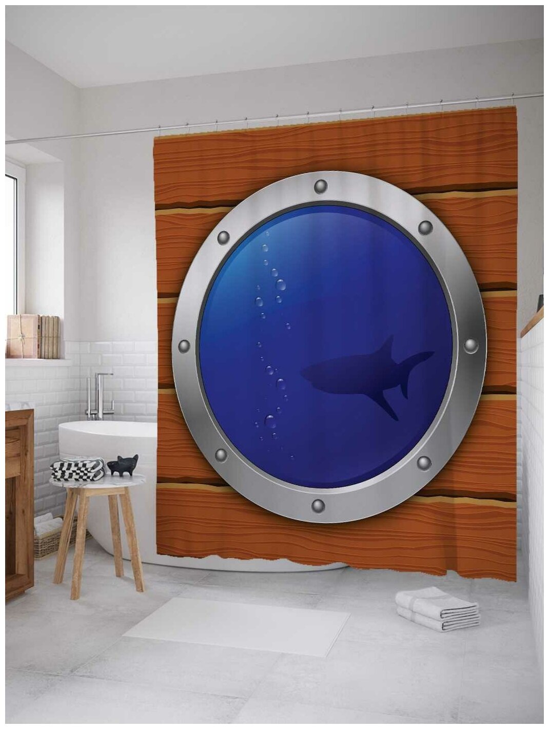 Штора для ванной JoyArty Акула за иллюмиатором 180х200 (sc-12524)
