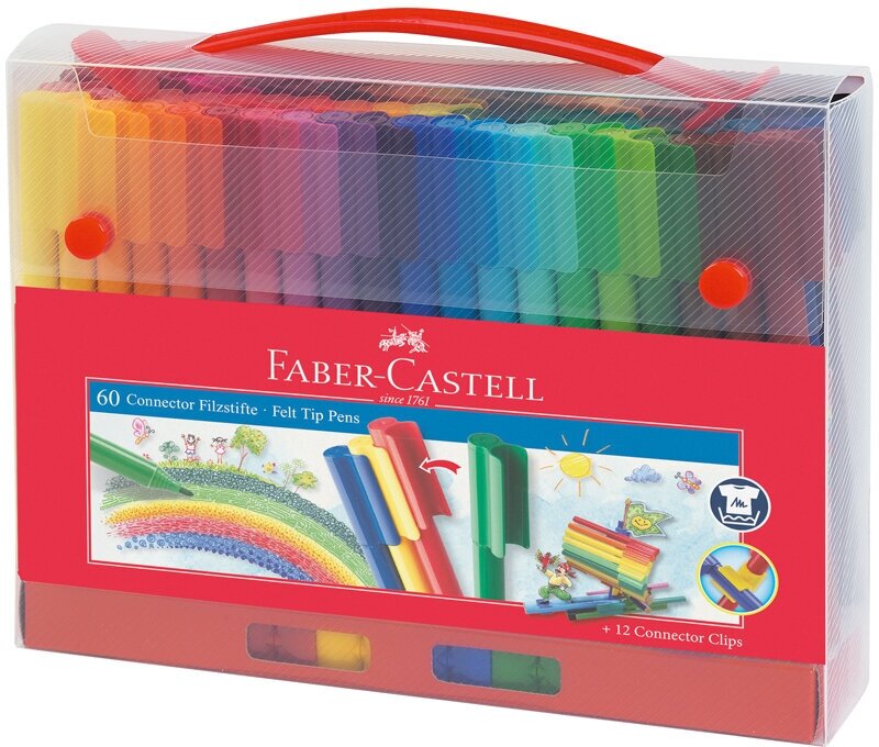 Фломастеры смываемые 60 цветов Faber-Castell "Connector", соединяемые колпачки, 1 упаковка
