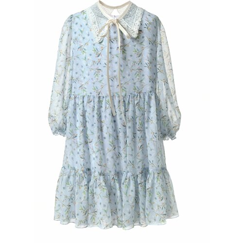 фото Платье андерсен, нарядное, флористический принт, размер 146, голубой