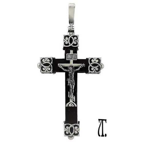 Крест православный из черного дерева с серебром 925 проба Подвески