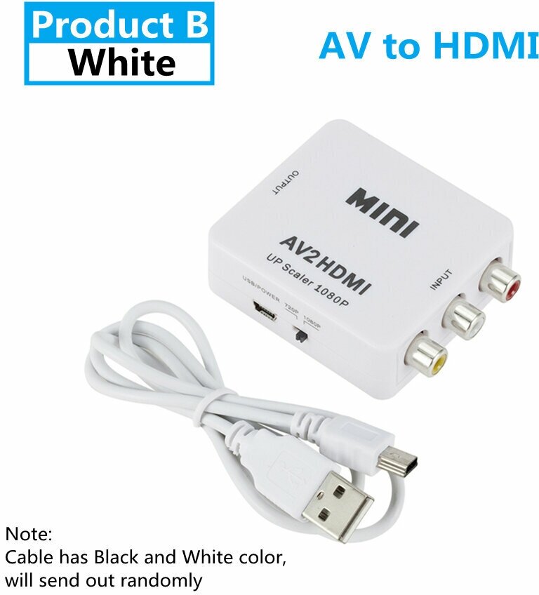 HD Видео конвертер mini AV2HDMI/ Переходник колокольчики RCA AV вход на HDMI выход  Full HD белый