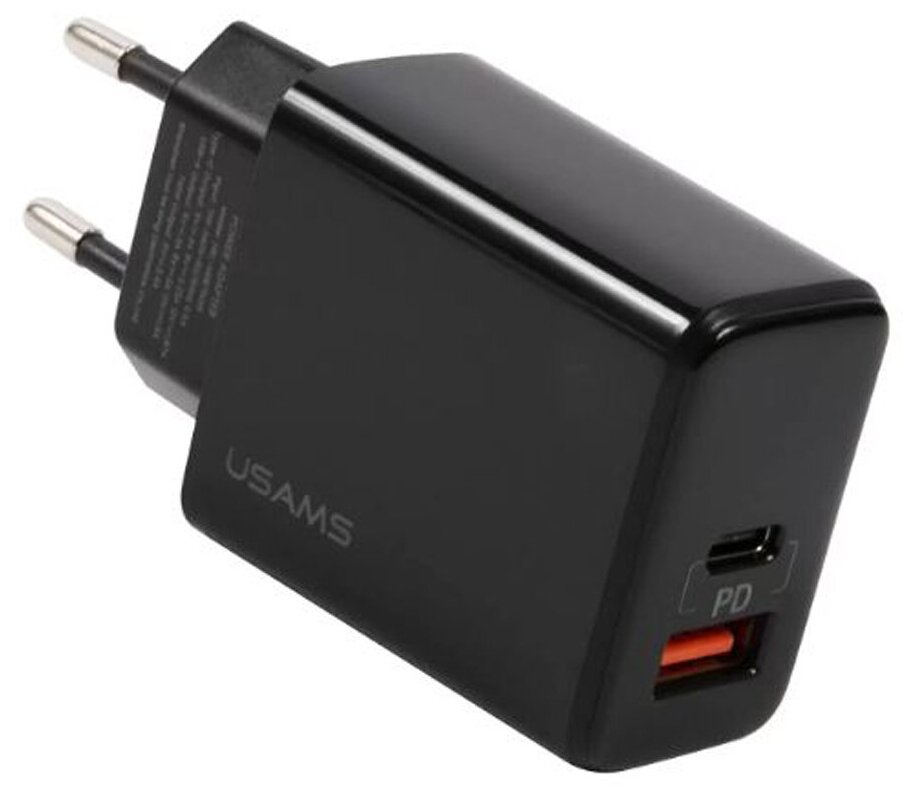 Зарядное устройство сетевое USAMS CC 133 QC3.0+USB-C / PD с цифровым дисплеем Black