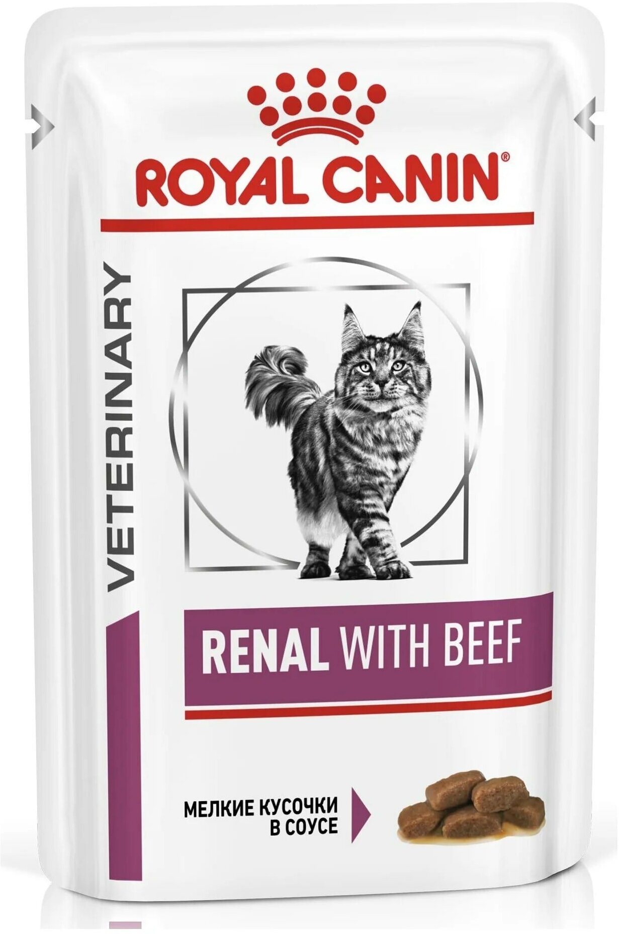 Влажный корм для кошек Royal Canin Renal with beef, при проблемах с почками, с говядиной 12 х 85 г (кусочки в соусе)