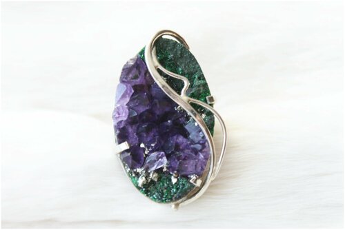 Кольцо 100% Ural, аметист, размер 17, фиолетовый, зеленый