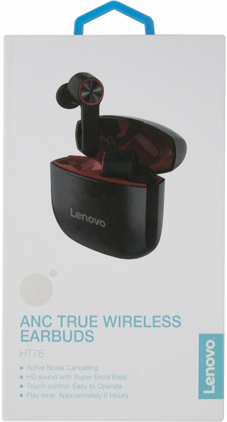 Гарнитура LENOVO HT78, Bluetooth, вкладыши, черный/красный [ут000023567] - фото №2