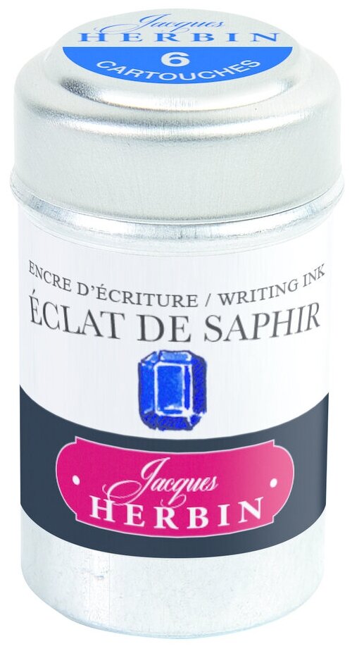 Картриджи для перьевой ручки Herbin Eclat de saphir, синий сапфир, 6 шт/уп, стандарт international short