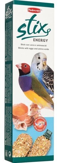 Лакомство для попугаев и экзотических птиц Padovan Stix energy палочки для повышения энергичности, 80 г.