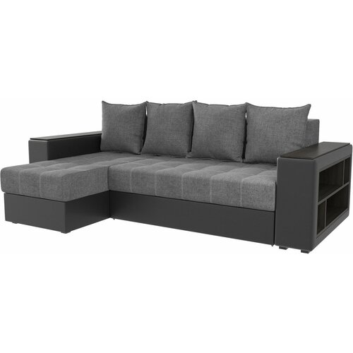 Угловой Диван Дубай М Рогожка Серый/ Экокожа Черный левый