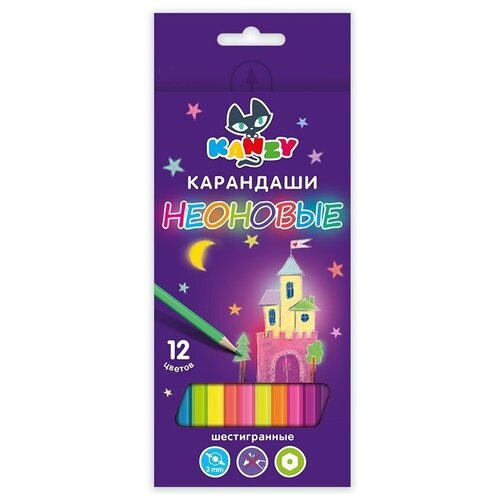 KANZY NCP-1012 Набор неоновых карандашей Сказочный замок 12 цветов - комплект 3 упаковки