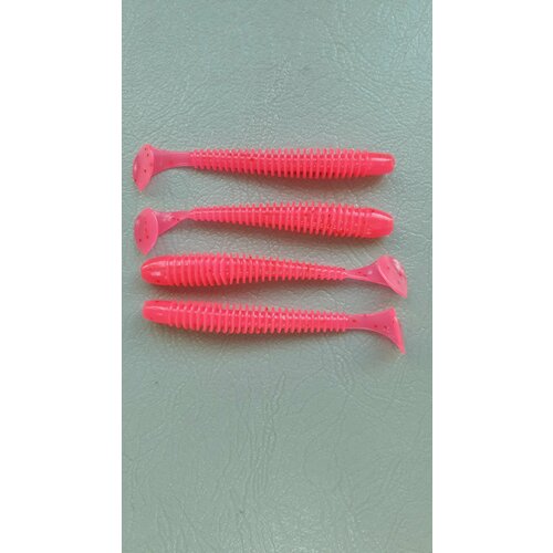 Мягкая силиконовая приманка Свинг (Ribbed Worm) 89мм,8шт Розовый (Clear Pink).
