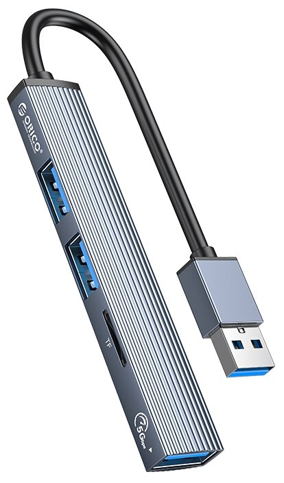 Концентратор Orico USB-A 3.0, 2xUSB-A 2.0, 1xTF, вход USB-A 3.0, серый - фото №1