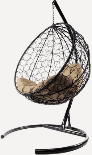 Изображение товара Подвесное кресло кокон M-group Круг ротанг черное+бежев подуш