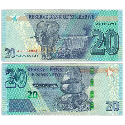 Зимбабве 20 долларов 2020 зимбабве 20 долларов 2020 года водопад виктория слоны unc