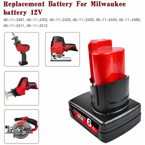 Аккумулятор подходит для Milwaukee M12, 12 XC 48-11-2411/48-11-2401 12V 6 Ач (Li-Ion), высокого качества