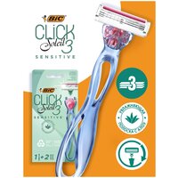 Женская бритва 3 лезвия BIC Click 3 Soleil Sensitive с плавающей головкой бритвенный станок для женщин + 2 сменные кассеты с Алоэ Вера и витамином Е