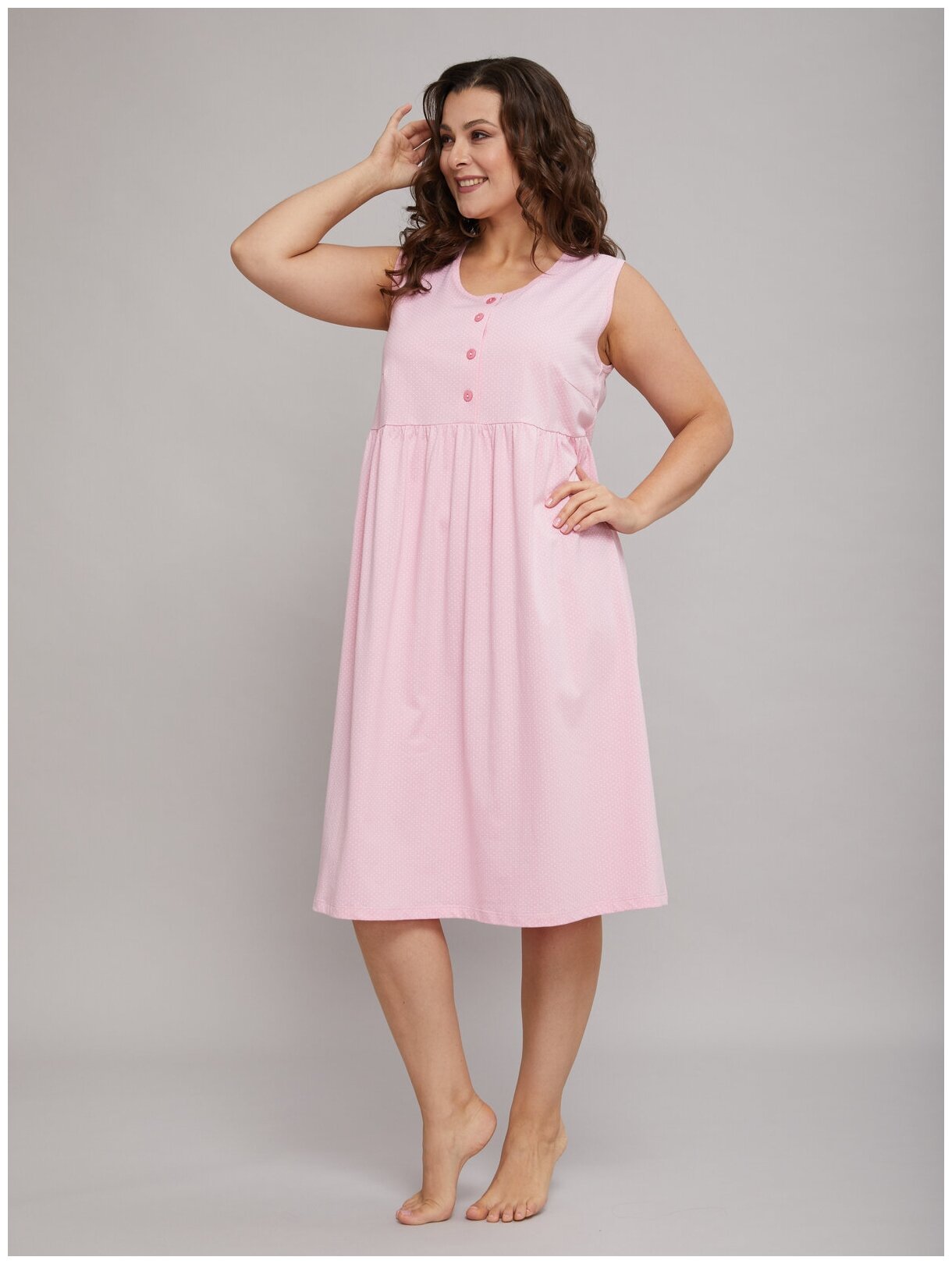 Сорочка ночная женская Алтекс без рукавов розовая в горошек, размер 50 - фотография № 5