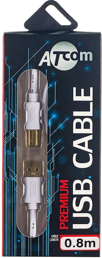 Кабель USB 0.8 m ATCOM (Am <=> Bm, белый), блистер