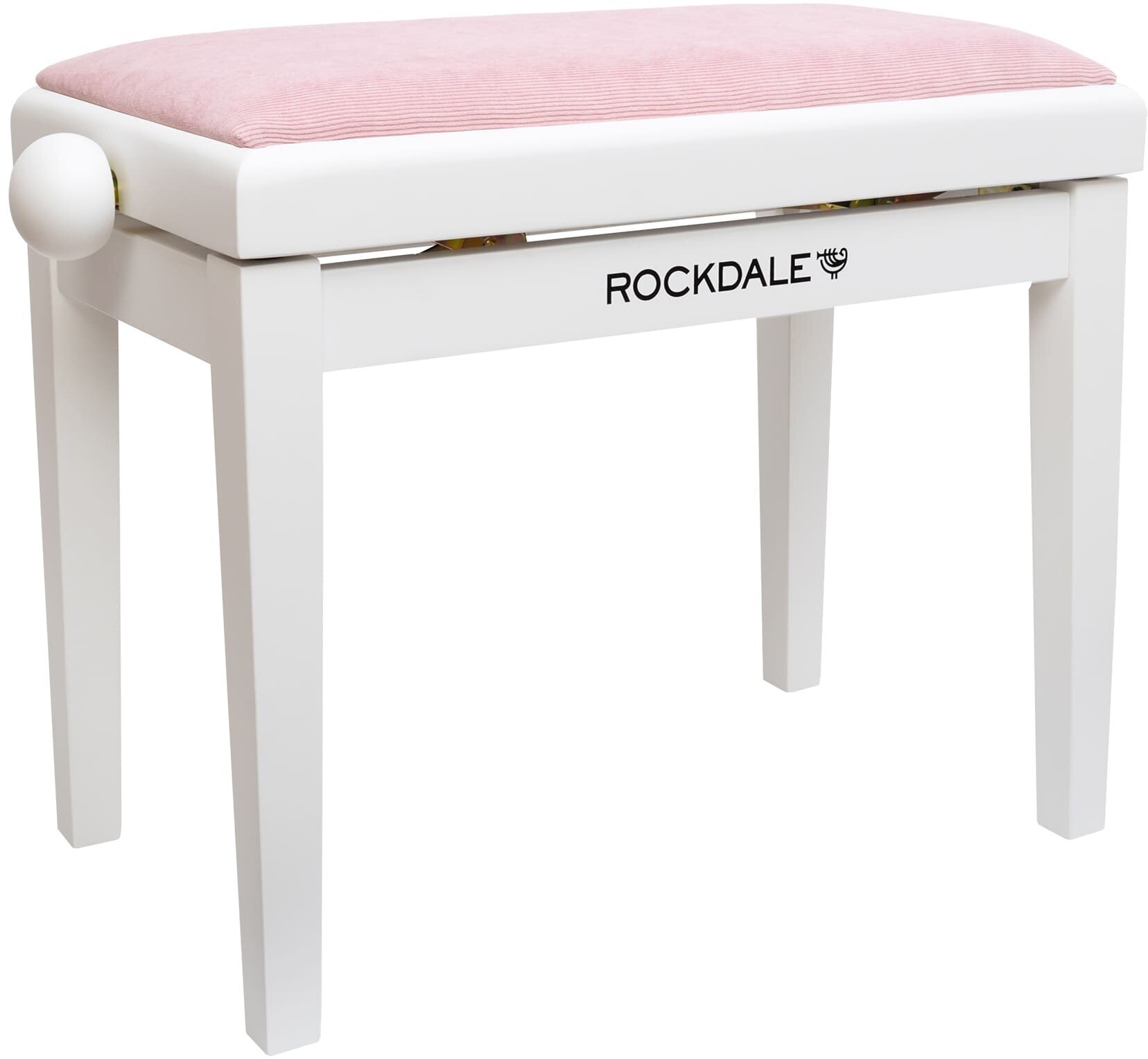 Rockdale Rhapsody 131 SV White Pink деревянная банкетка с регулировкой высоты, цвет корпуса белый, сиденье вельвет в рубчик розовый
