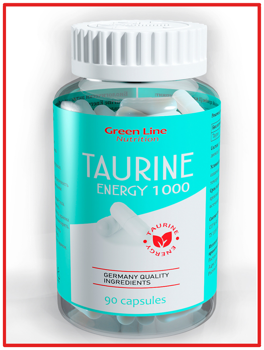 Таурин в капсулах Taurine Energy 1000 90 capsules аминокислота для повышения энергии и выносливости Green Line Nutrition