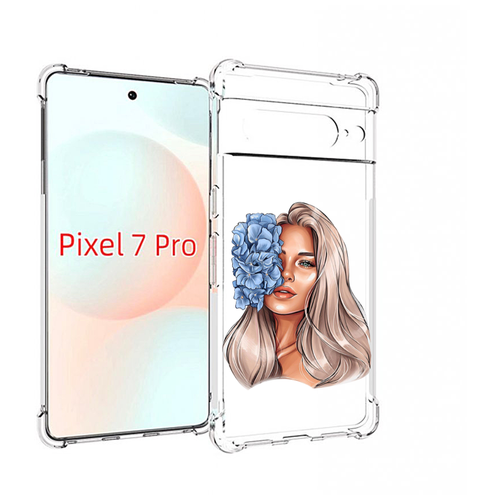 Чехол MyPads блондинка-с-голубыми-цветами женский для Google Pixel 7 Pro задняя-панель-накладка-бампер